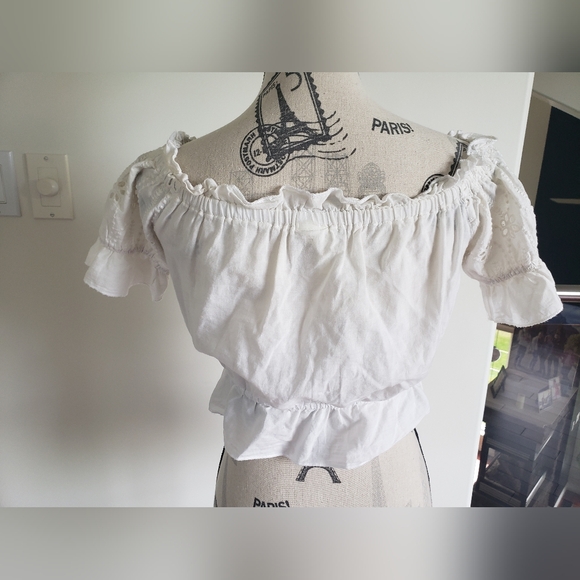 Japna Tops - Japna White Cropped Off-Shoulder Shirt| Size S/P